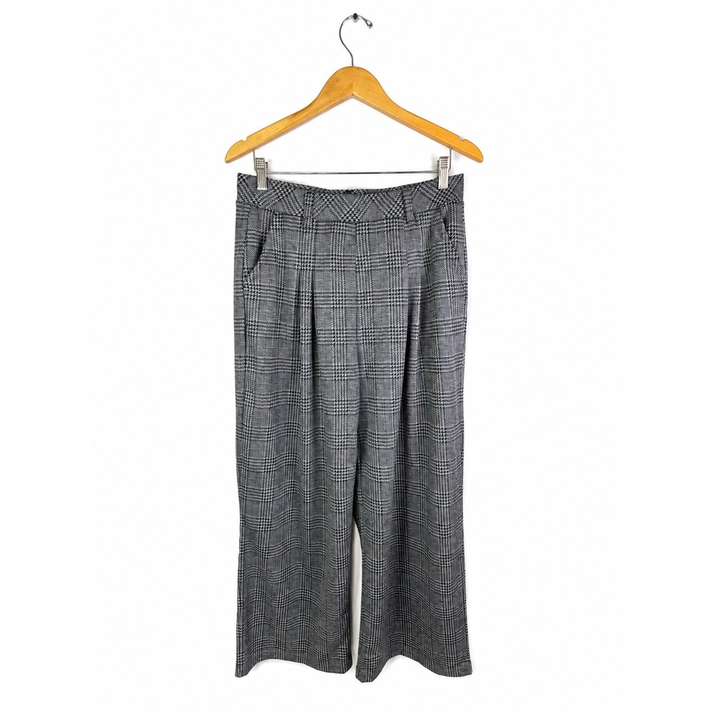 Halara Pants Womens L Gray Plaid Wide Leg High Waist Pleated Stretch NWT - Picture 2 of 5